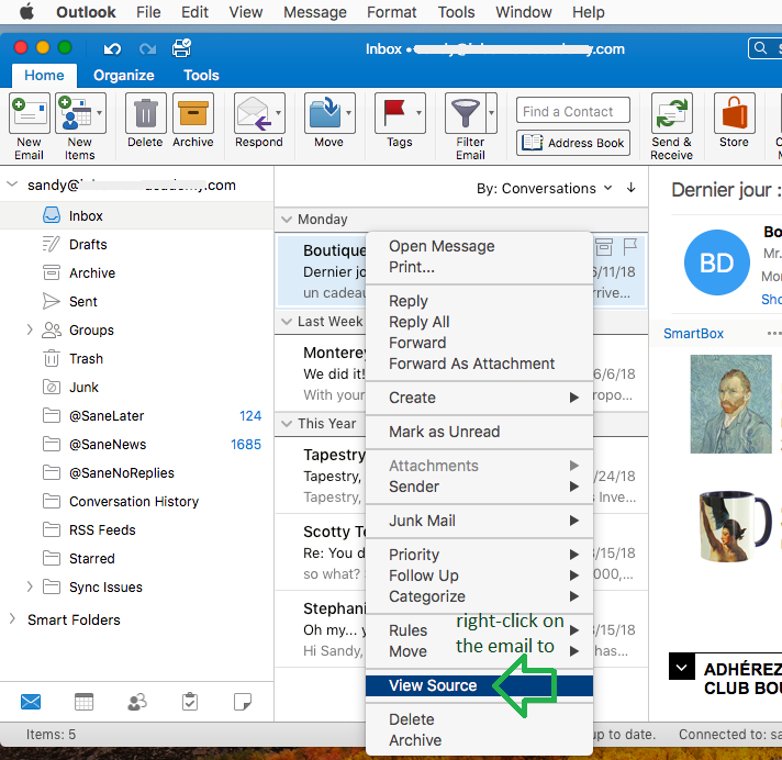 header contains mail was sent and received outlook for mac 2011